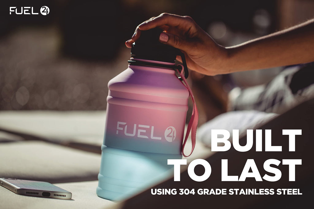 Fuel24 Stainless Steel Jug - 1.3 or 2.2 Litre Water Bottle - Extra Strong, BPA Free, Leak Proof - Large Gym Sports Bottle, 1.3L, 2.2L, Metal Bottle - Colour Options