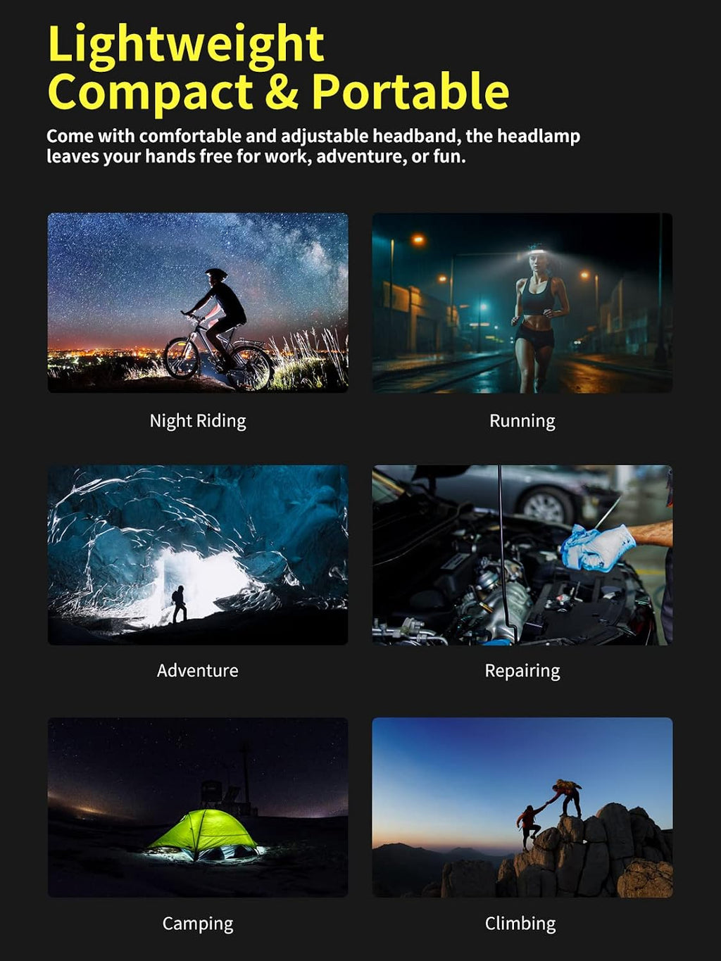 Smiling Shark LED Headlamp, 230°Wide Angle 3*White Light Strips the Brightest Head Lamp Rechargeable with Motion Sensor Waterproof Headlight for Camping Hiking Outdoor, Head-Lamp-LED-Frontale-Light