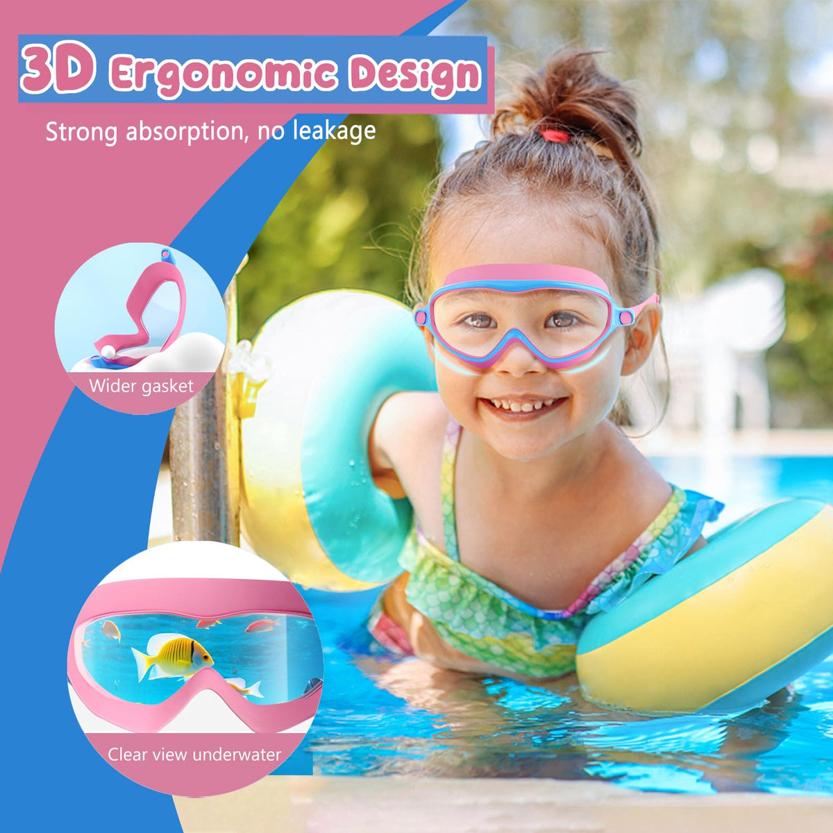 COOLOO Kids Swimming Goggles for Age 4-14, 2 Pack Wide Vision Kids Goggles