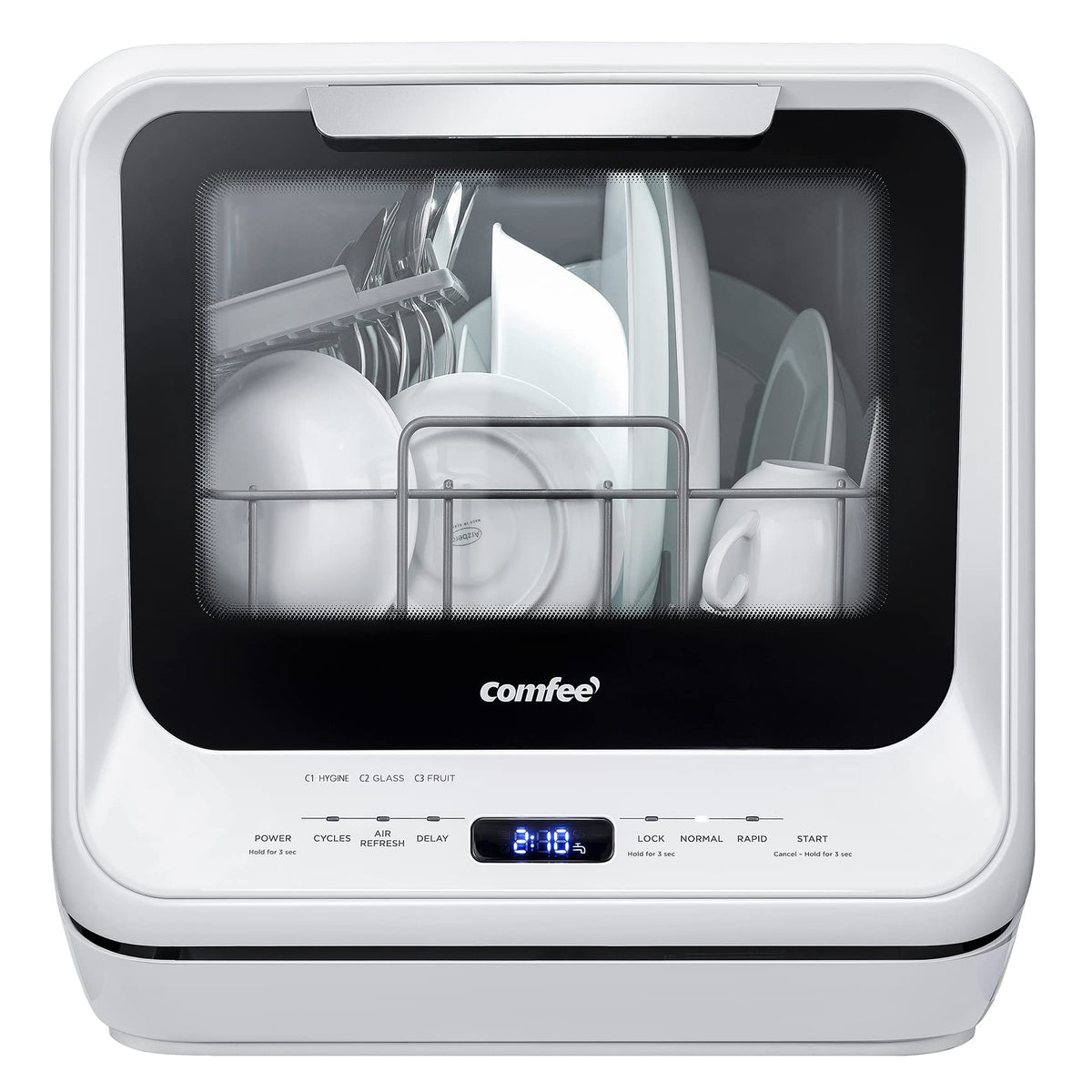 COMFEE' Portable Mini Dishwasher Countertop with 1.32Gal Built-in Water Tank for Apartments& RVs, No Hookup Needed, 6 Programs, 360° Dual Spray, 162℉ High-Temp& Air-Dry Function