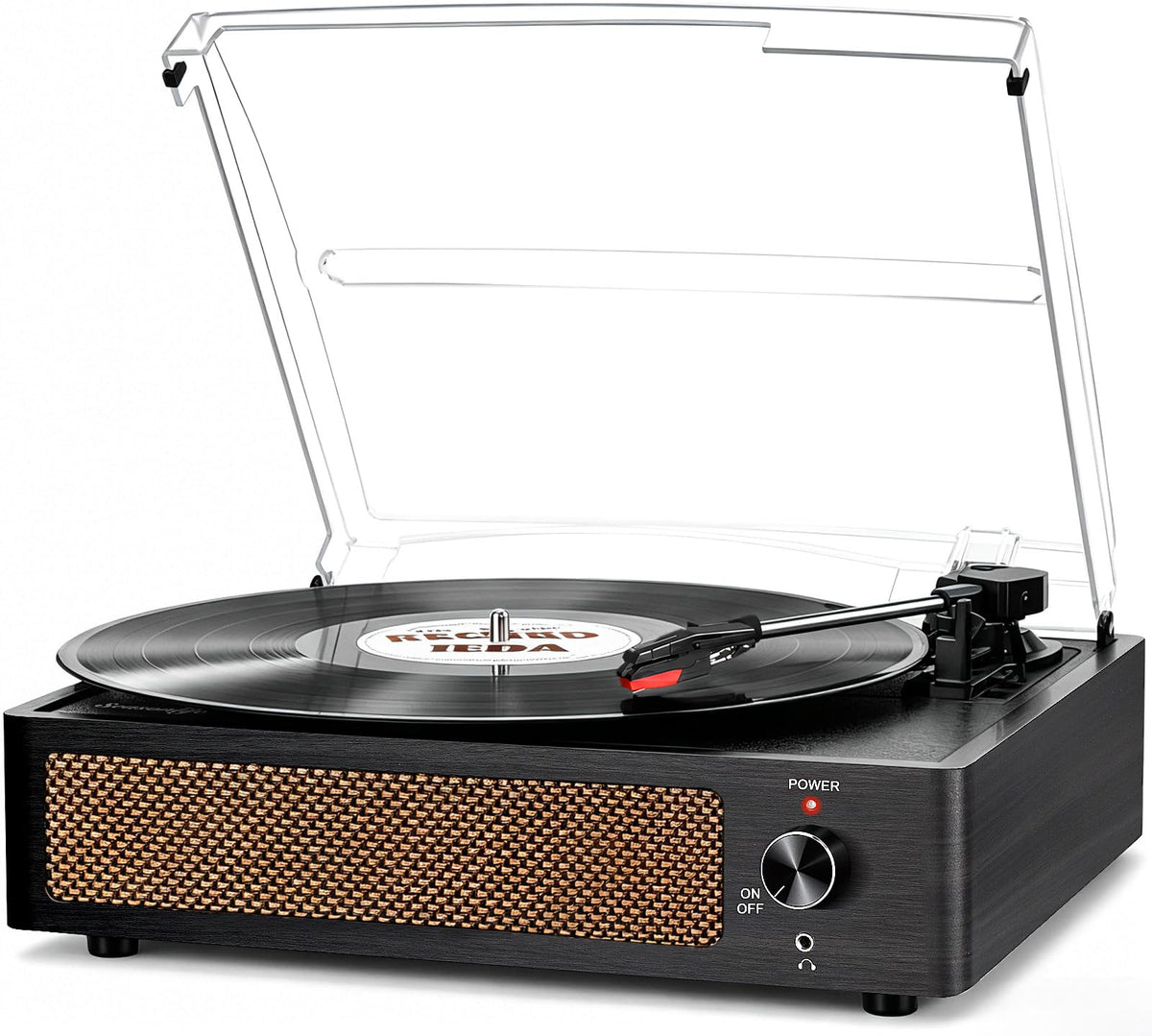 Seasonlife® Retro Vinyl Record Player with Stereo Speakers,Walnut Brown