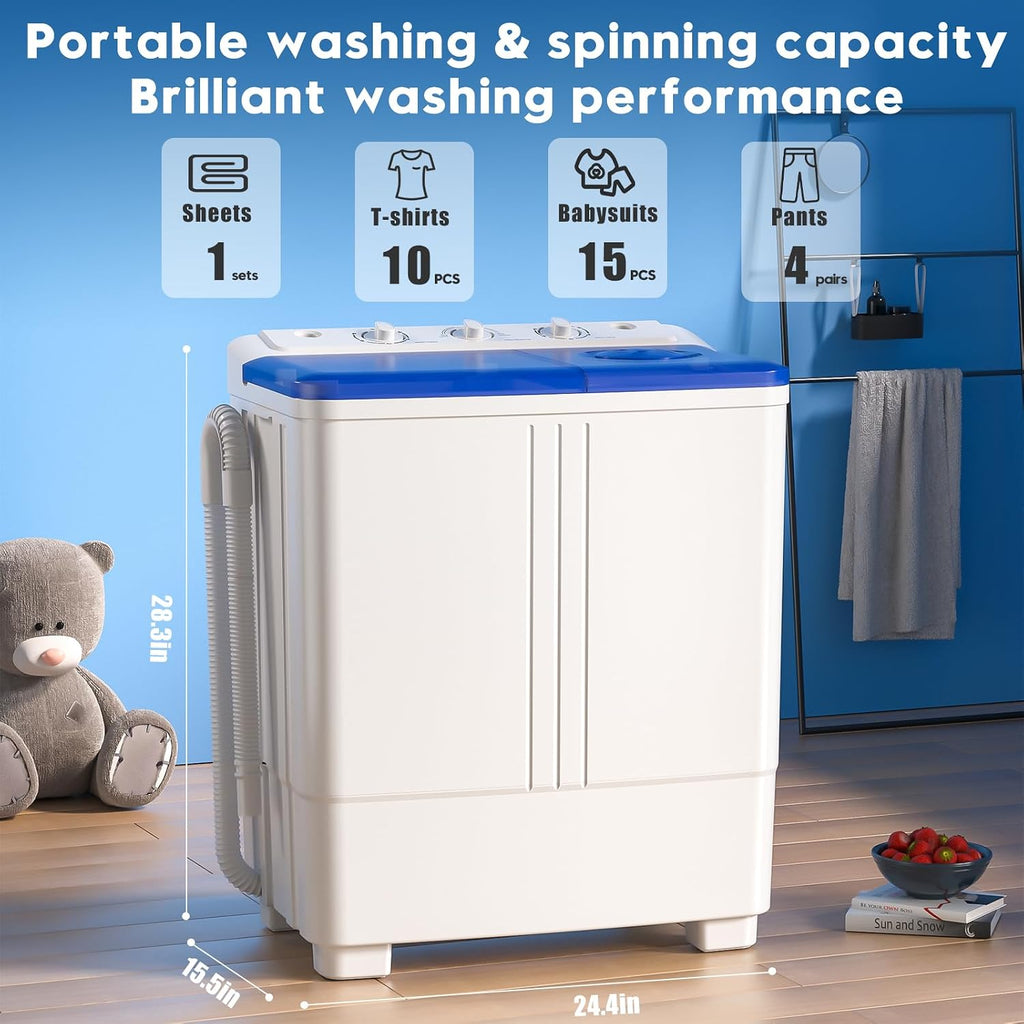 Auertech Portable Washing Machine, 28lbs Twin Tub Washer Mini Compact Laundry Machine with Drain Pump, Semi-automatic 18lbs Washer 10lbs Spinner Combo for Dorms, Apartments, RVs