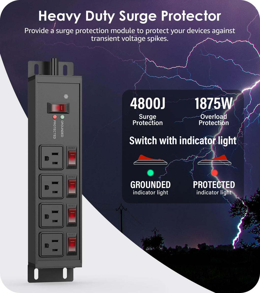 CCCEI 12 Gauge Heavy Duty Surge Protector, Black, 6FT, 1