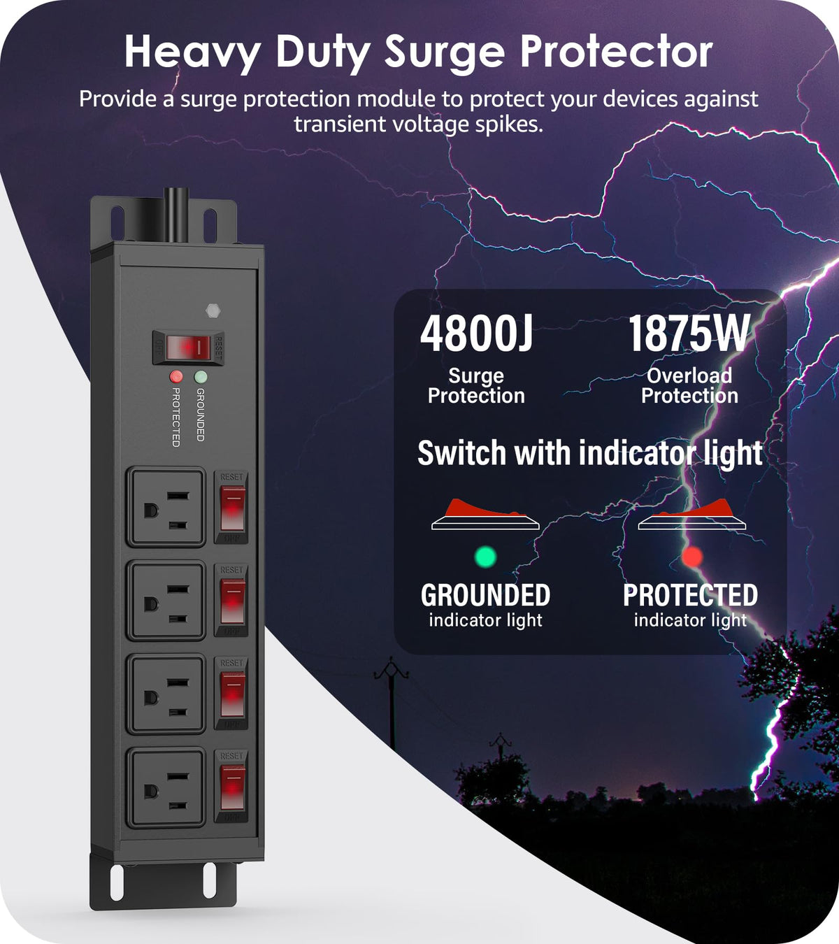 CCCEI 12 Gauge Heavy Duty Surge Protector, Black, 6FT, 1