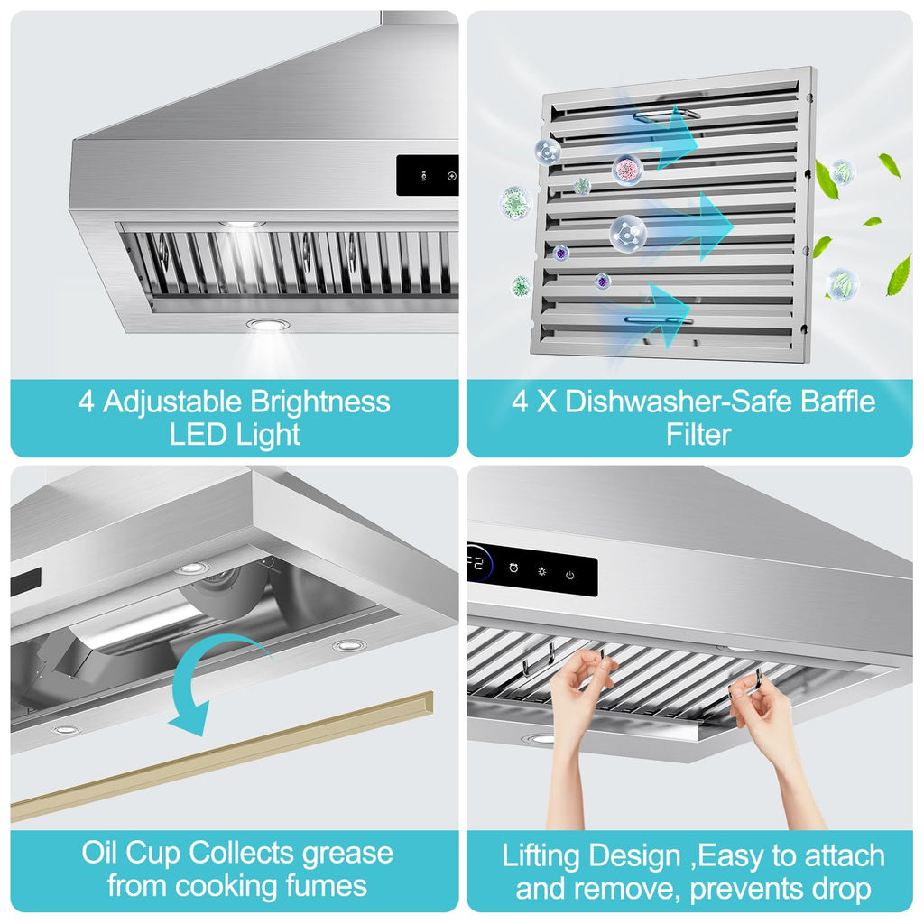 42 inch Range Hood Under Cabinet 1200 CFM Stainless Steel Stove Vent Hoods