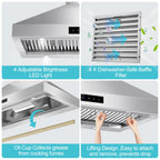 42 inch Range Hood Under Cabinet 1200 CFM Stainless Steel Stove Vent Hoods