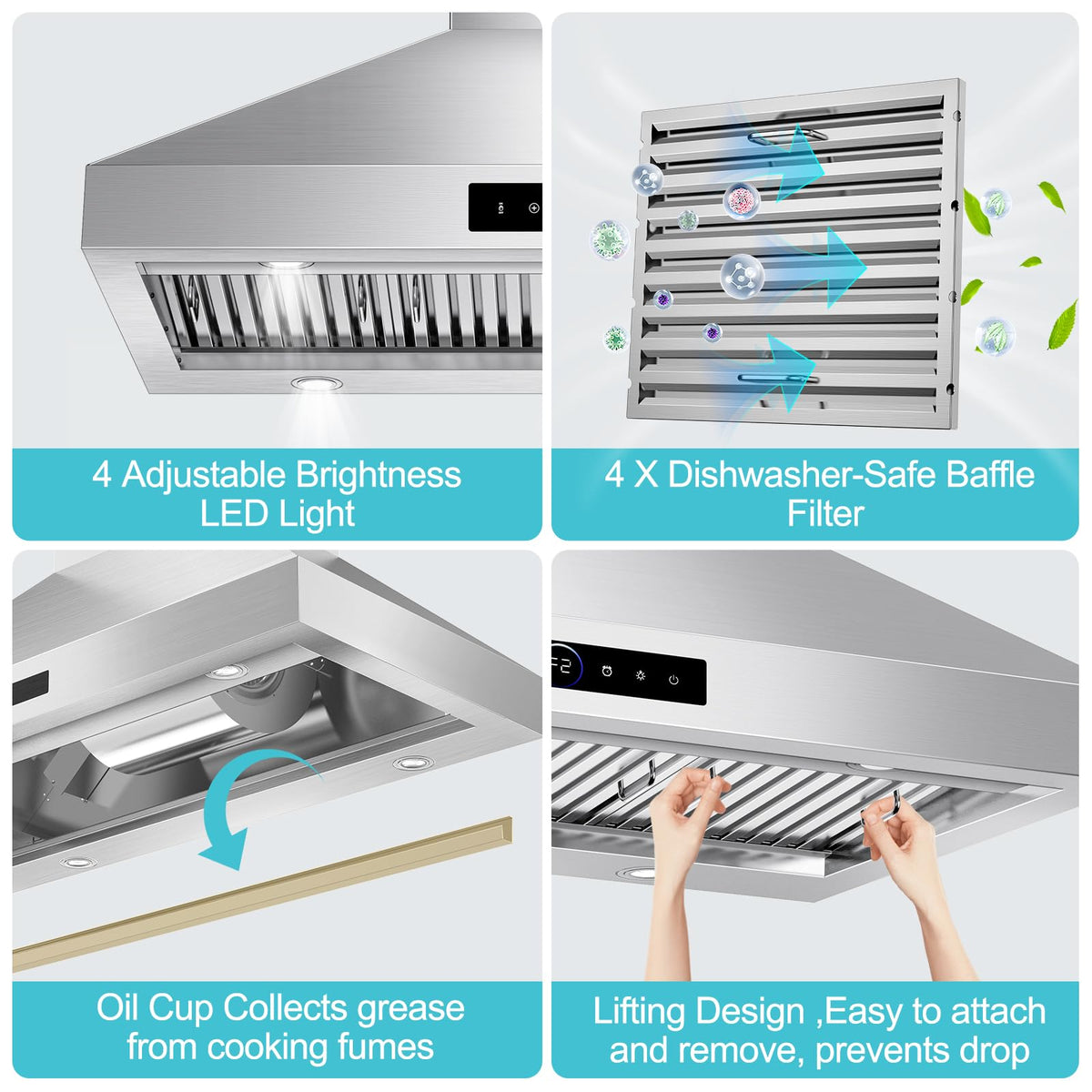 42 inch Range Hood Under Cabinet 1200 CFM Stainless Steel Stove Vent Hoods