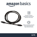Amazon Basics Toslink Digital Optical Audio Fiber Optic Cable, Multi-Channel, for Sound Bar, Audio System, Home Theatre, Game Console, Blu-Ray Player, Gold-Plated Connectors, 6 Foot, Black