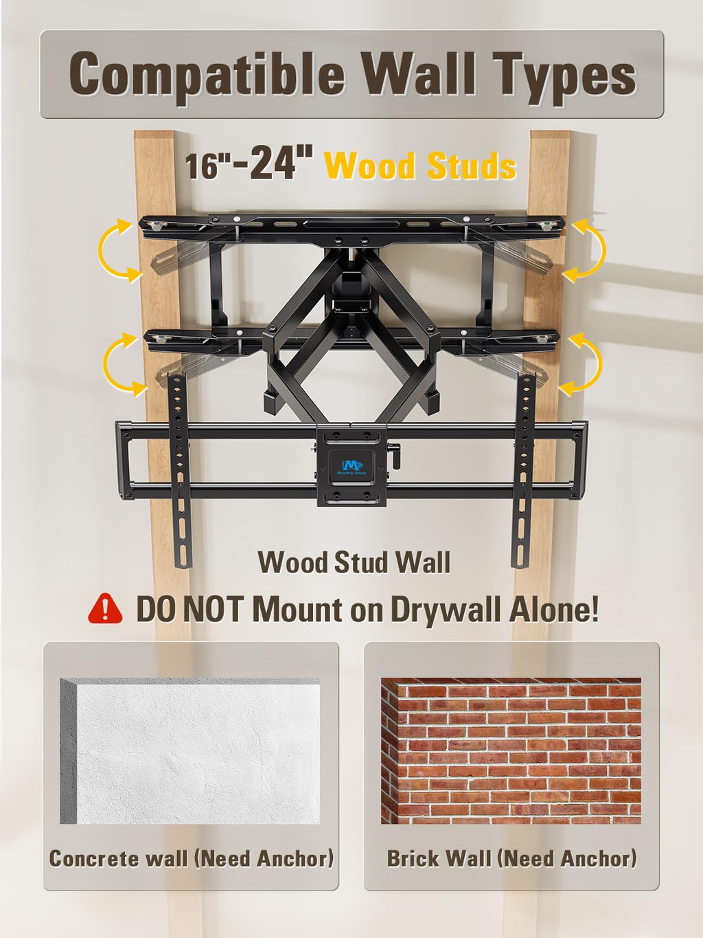 Mounting Dream Full Motion TV Wall Mount for 32-70 Inch TVs up to 110lbs
