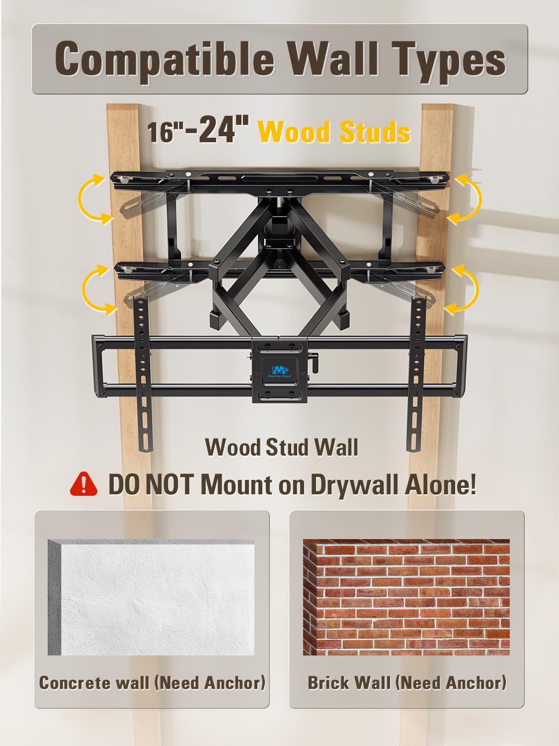 Mounting Dream Full Motion TV Wall Mount for 32-70 Inch TVs up to 110lbs