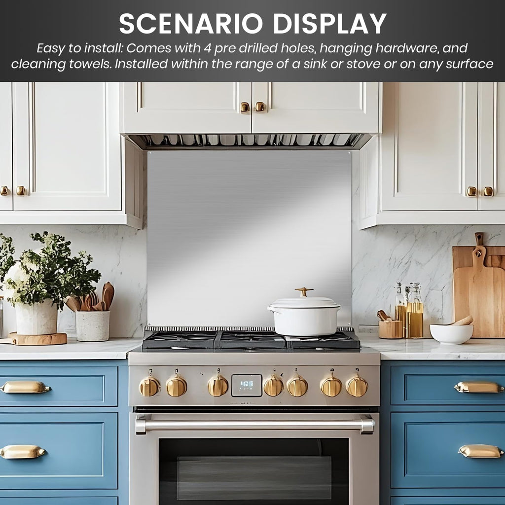 12"x29.5" Stainless Steel Backsplash - Ultra Flat & Easy to Clean, Protect Wall from Splash & Stain - Kitchen Stove Backsplash Panel for Oven & Range Hood with Pre-Drilled Holes