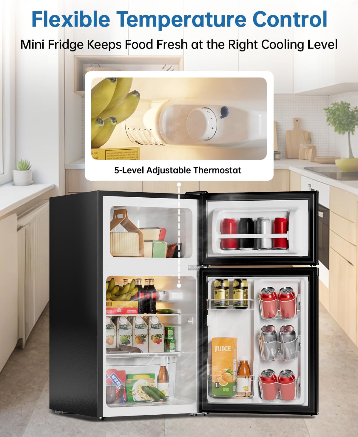3.2 Cu Ft Mini Fridge with Freezer, Single Door Upright Freezer