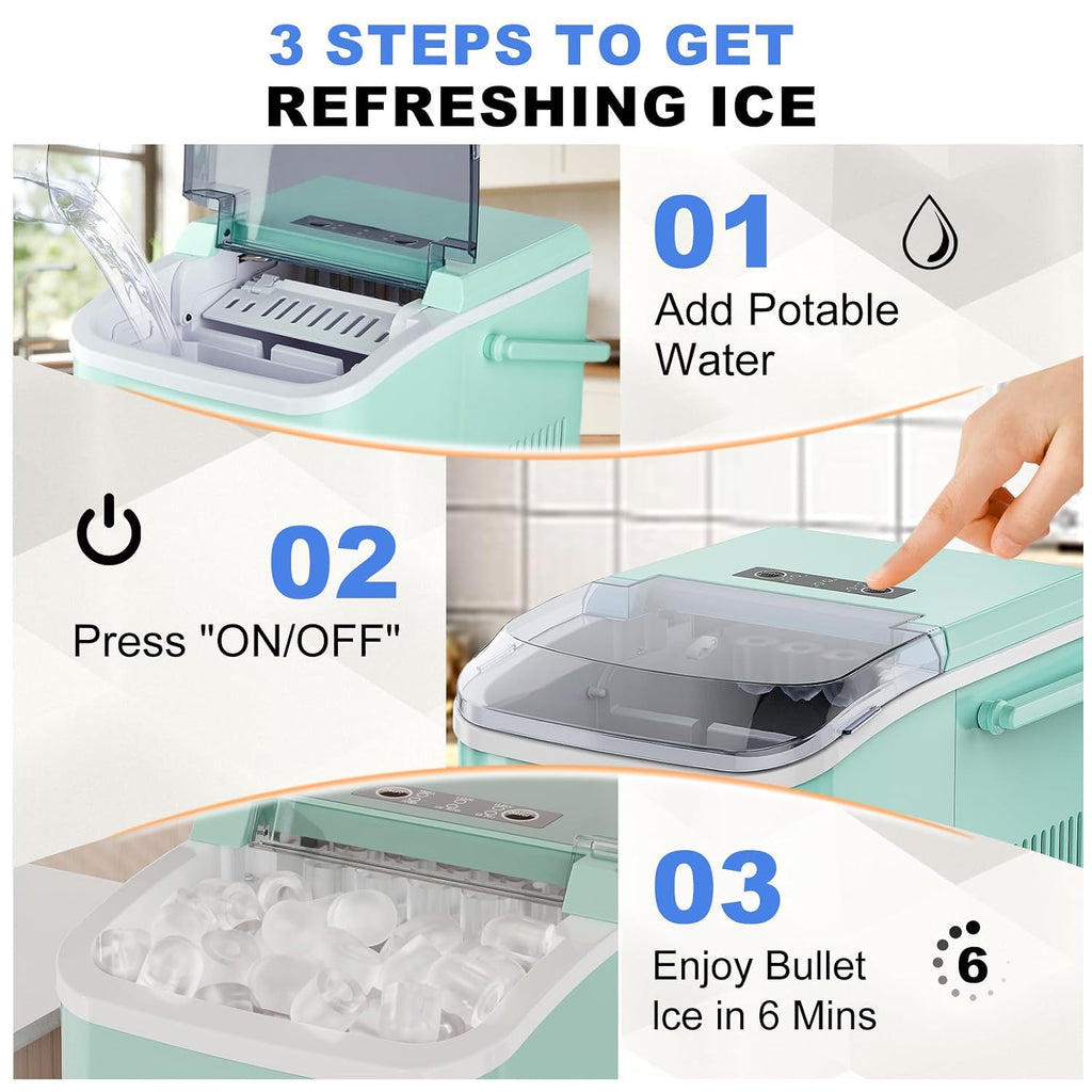 NEWBULIG Countertop Ice Maker Machine with Handle, Portable Ice Maker