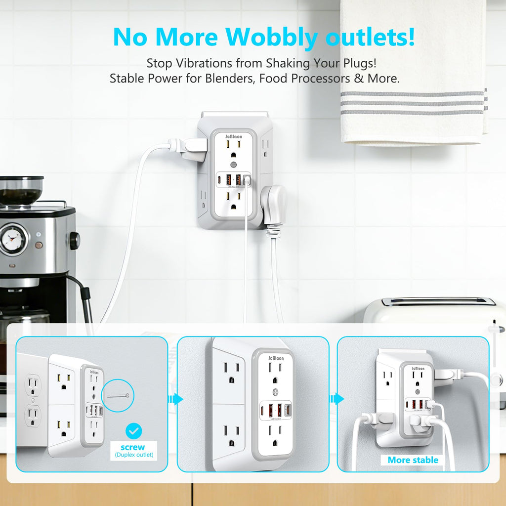 3 Pack Surge Protector Outlet Extender, 6 Outlet Splitter with 4 USB Ports (2 USB C), Multi Plug Wall Outlet 1050J Power Strip, USB Wall Charger for Home Office Kitchen Travel-ETL