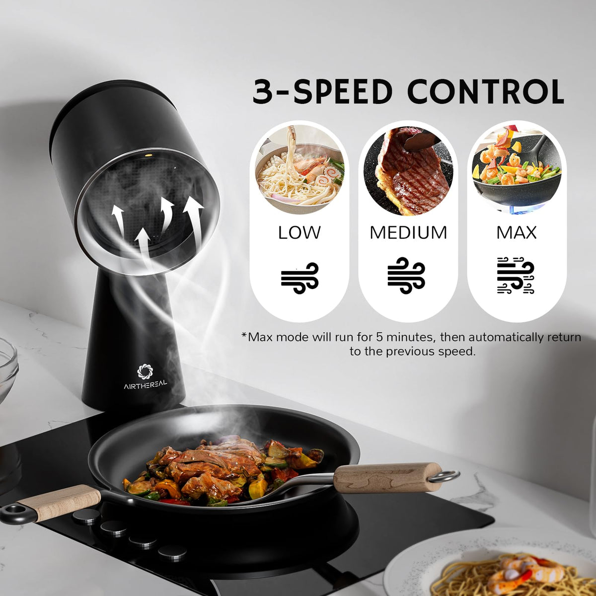 AIRTHEREAL Portable Range Hood with Rechargeable Battery, 3-Speed Suction