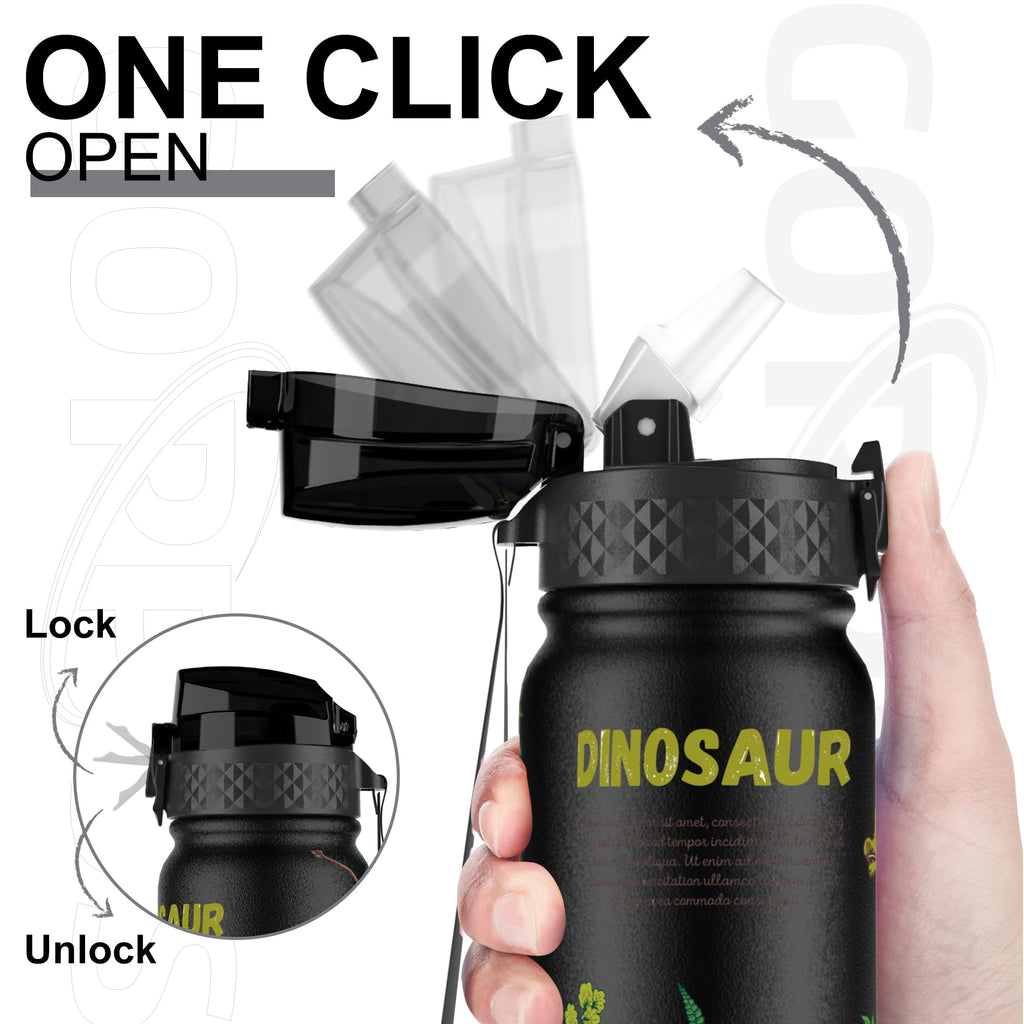 GOPPUS 600ml/20oz Stainless Water Bottle with Straw Double Wall Insulated Bottles with Strap One Hand Open Vacuum Thermal Flask with Flip Top Lid Leakproof Keep Cold Drinks BPA Free
