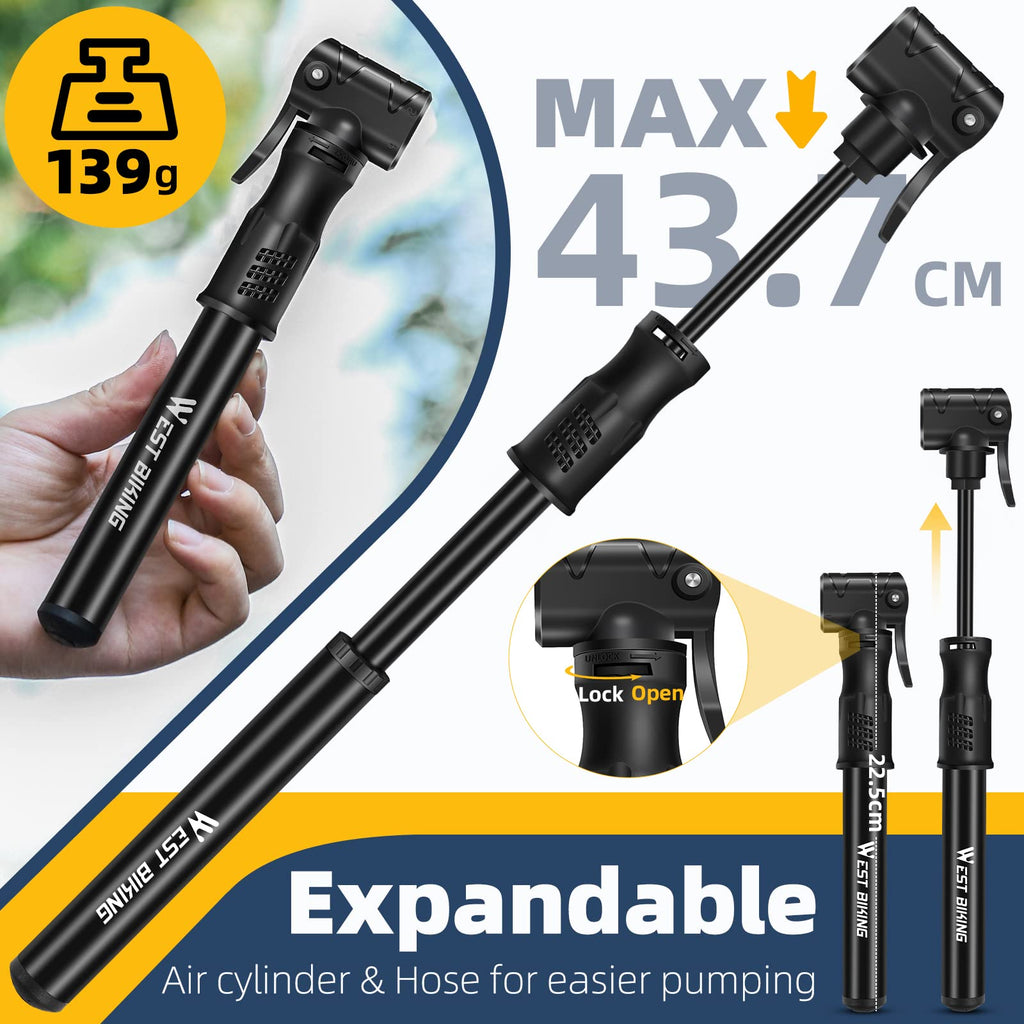 Bicycle Pump Mini Bike Pump Aluminum Alloy Cycle Pump for Presta & Schrader Valve, Portable Lightweight Bike Tyre Pump Fast Tyre Inflation Mini Air Pump For Mountain Road Bike Ball Pump