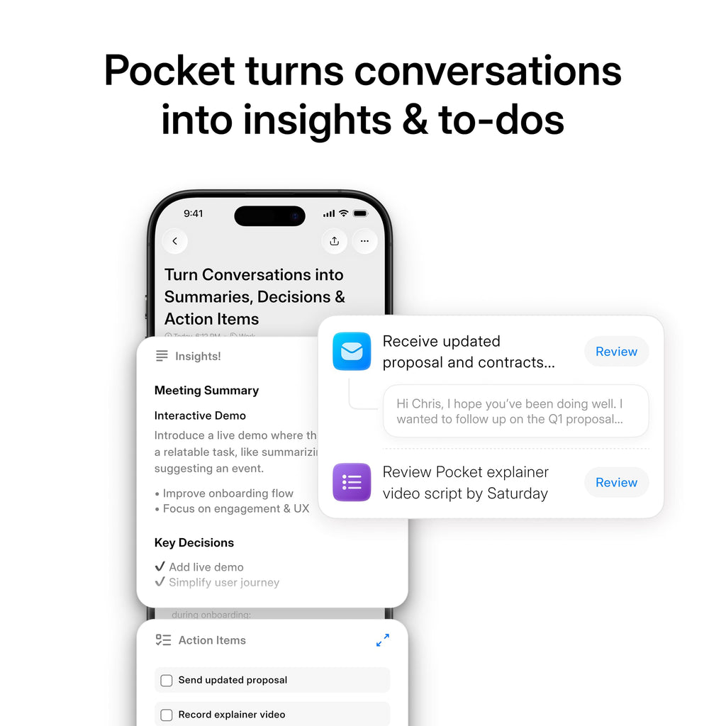 Pocket AI Voice Recorder, Auto Transcription, AI Note Taker, Space Grey