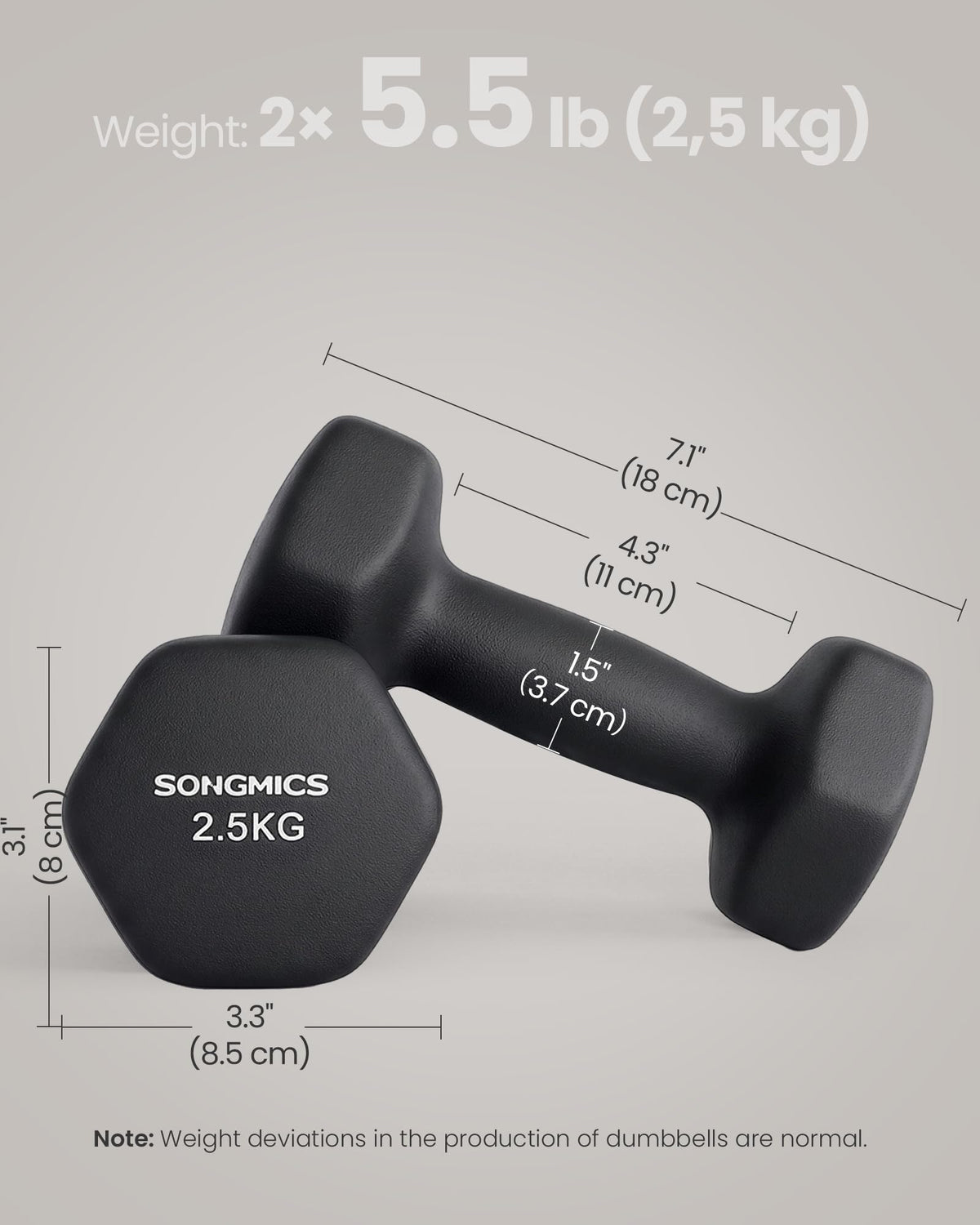 SONGMICS Hex Neoprene Dumbbells, 1/2/3/4/5KG Pair Weights for Fitness Training