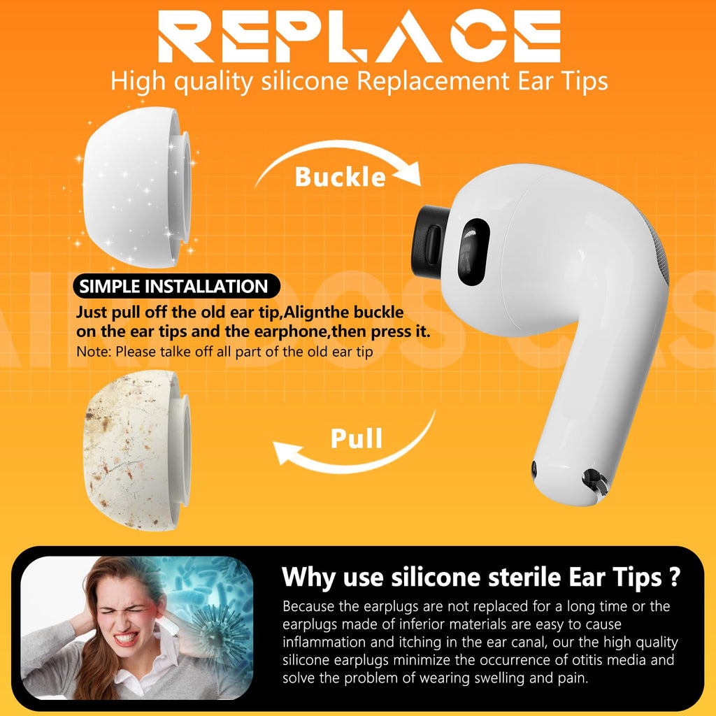 Inesore 4 Pairs Replacement Ear Tips for AirPods Pro 2nd/1st (White)