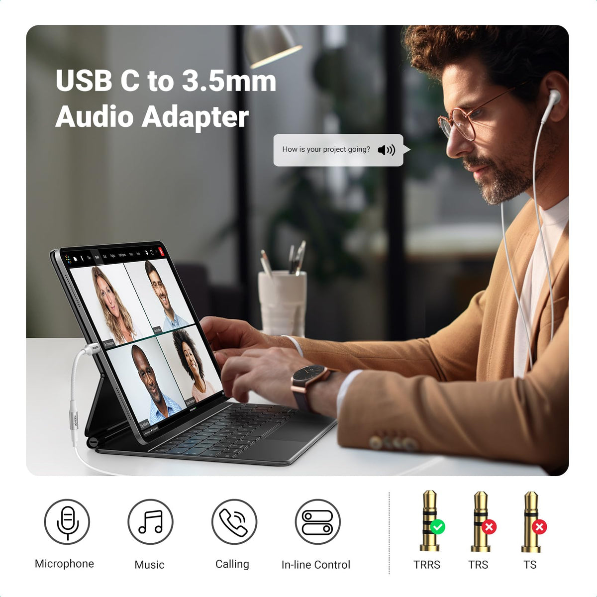 UGREEN 2 Pack USB C to 3.5mm Audio Adapter Type C to Aux 24bit/96kHz, Grey