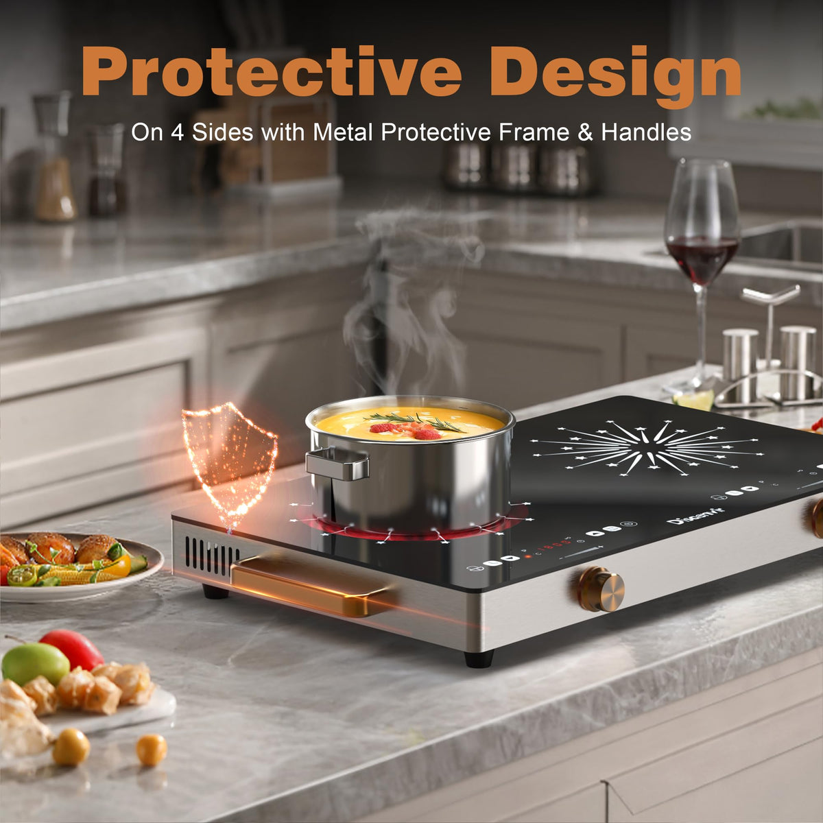 2 Burner Electric Cooktop 110V, 2000W Shard Power
