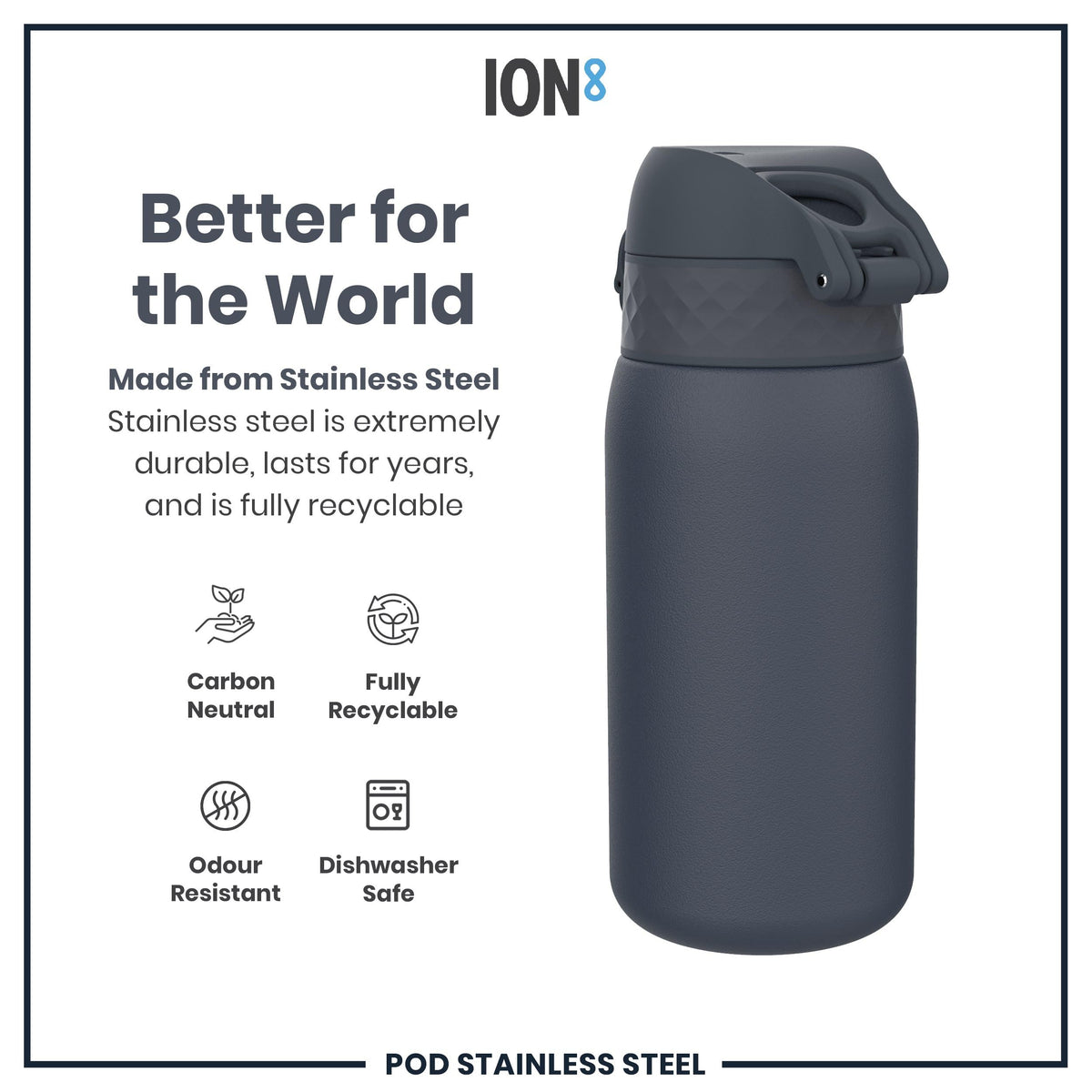 ION8 Lightweight Steel Kids Water Bottle, 400ml/13oz, Purple Unicorns