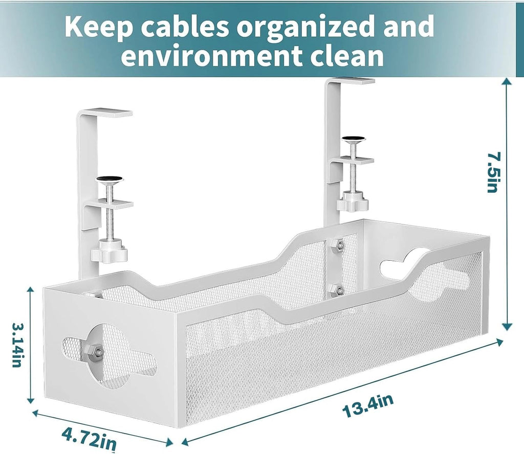 Under Desk Cable Management Tray 2 Pack, No Drill Cable Organizer With Clamp for Standing Desk, Easy to Install Cord Management System, No Damage Wire Organizer