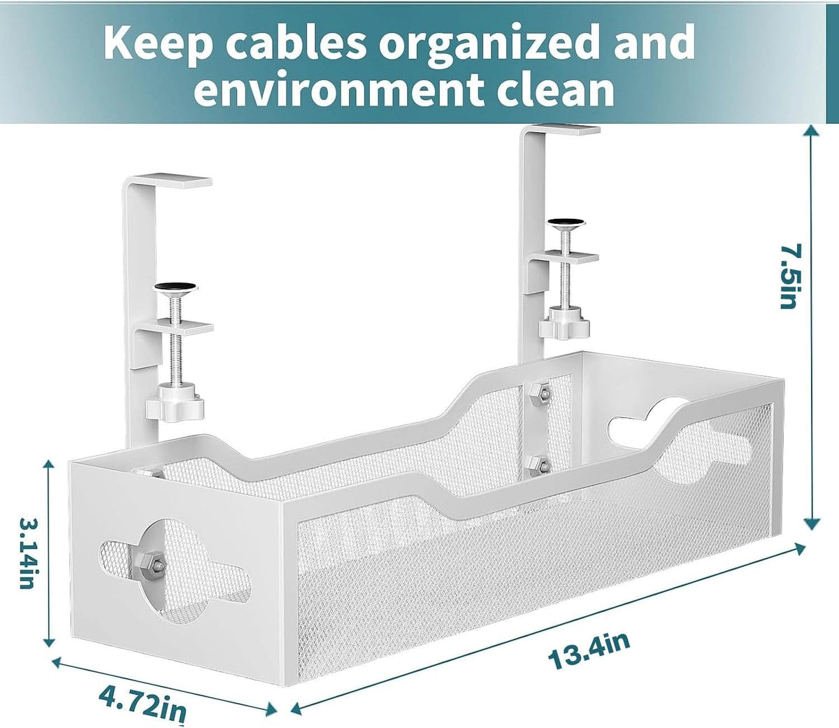 Under Desk Cable Management Tray 2 Pack, No Drill Cable Organizer With Clamp for Standing Desk, Easy to Install Cord Management System, No Damage Wire Organizer
