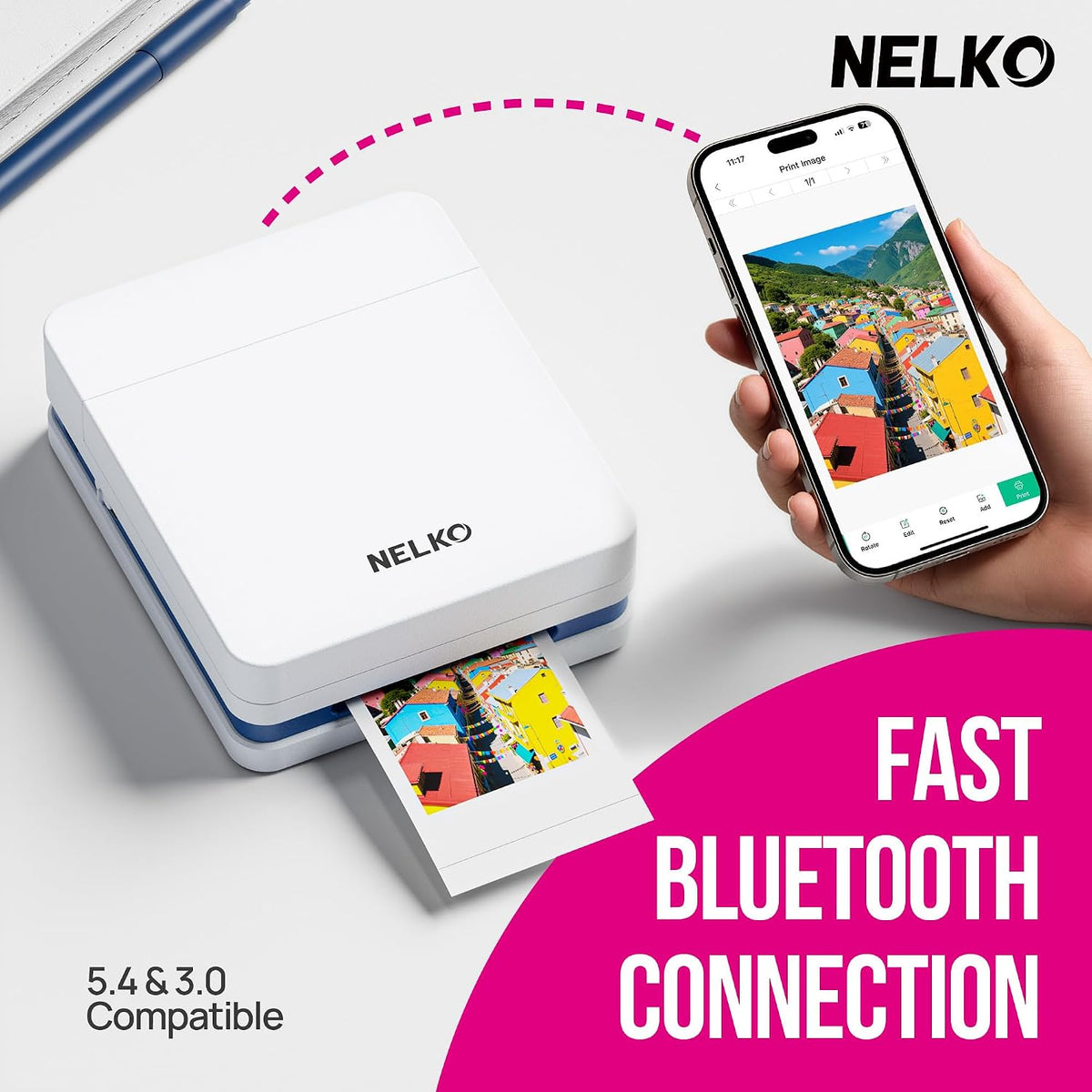 Nelko PP01 2x3 Portable Photo Printer with 20 Sheets, White