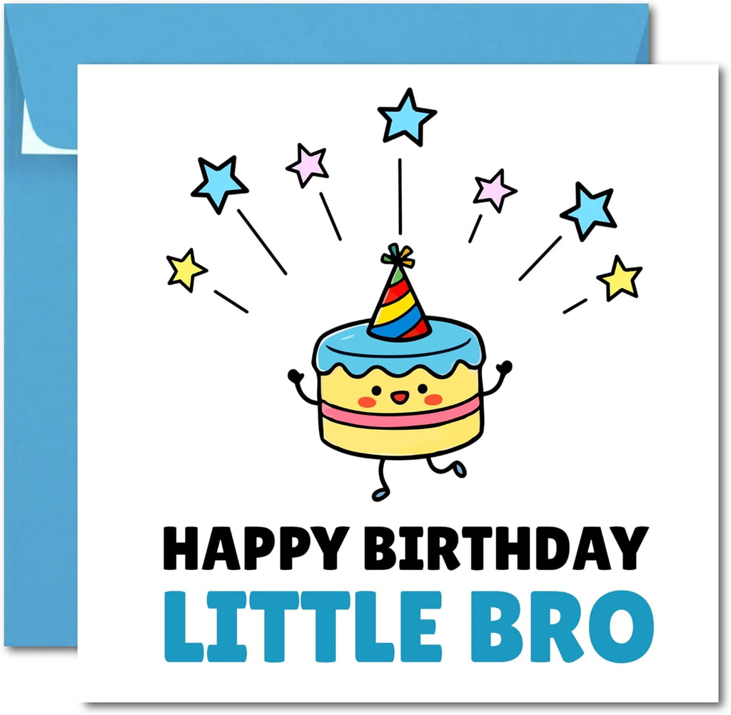 Printperfect - Brother Birthday Card - LITTLE BRO - Birthday Cards for Special Brother and Little Bro - Card for Him - Blue