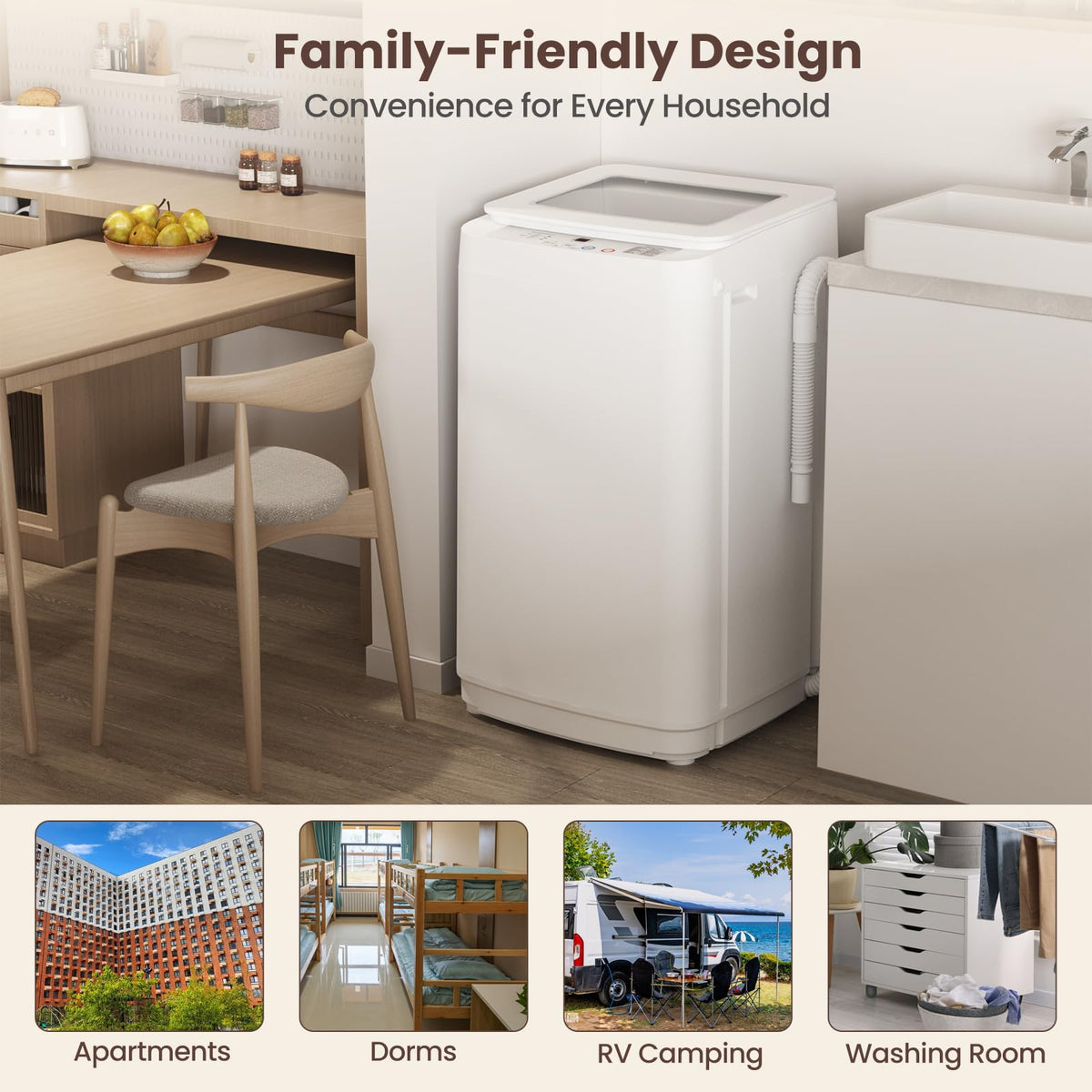 Auertech 18 lbs Portable Washing Machine, Fully Automatic Portable Washer with LED Display, 7 Wash Cycles, 4 Water Levels, Top Load Washing Machine for Apartment, RV, Dorm, Home