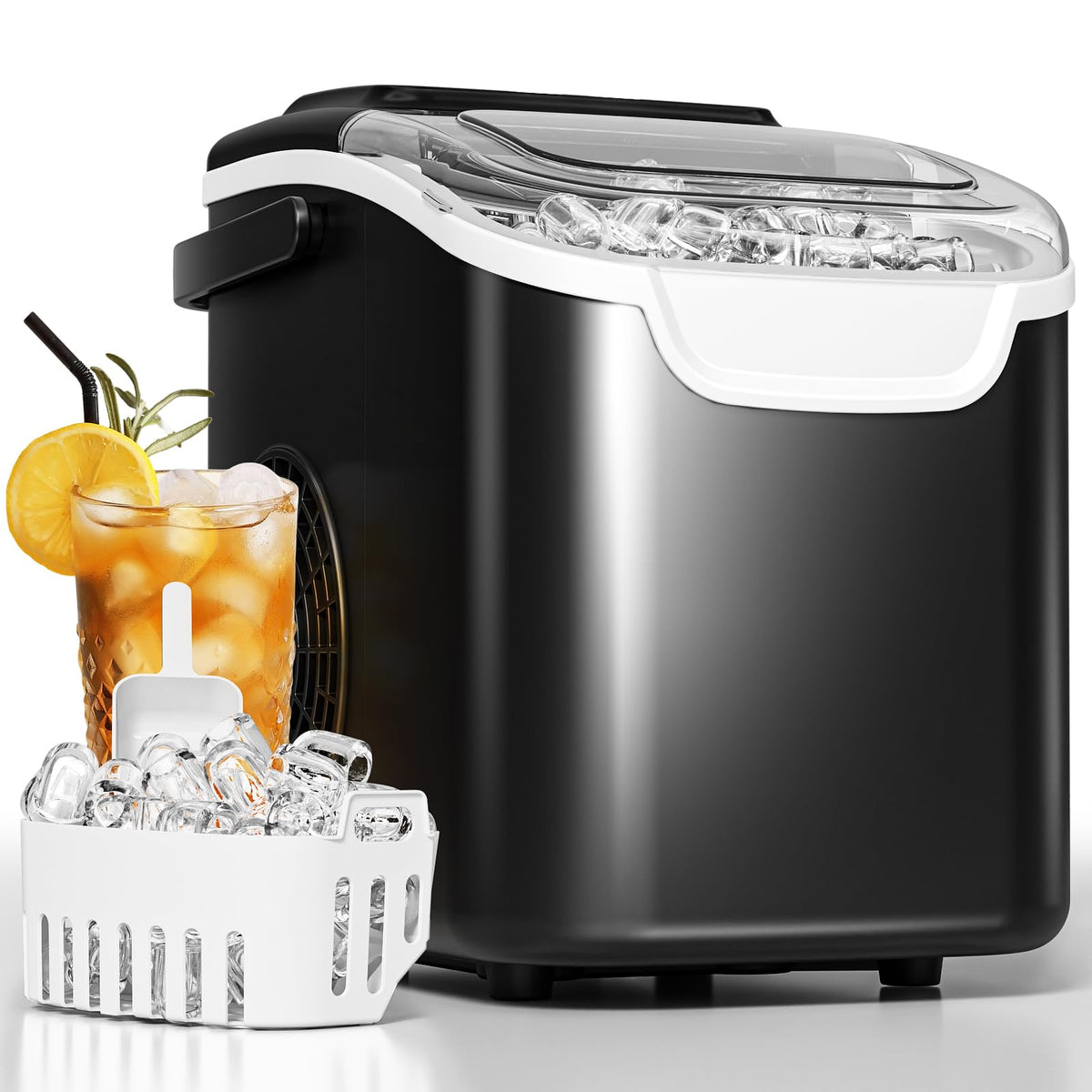 Antarctic Star Portable Ice Maker Countertop, 18Lbs/24H Self-Cleaning Ice Machine with One-Touch Operation & Ice Scoop Included, for Home Kitchen Office, Black