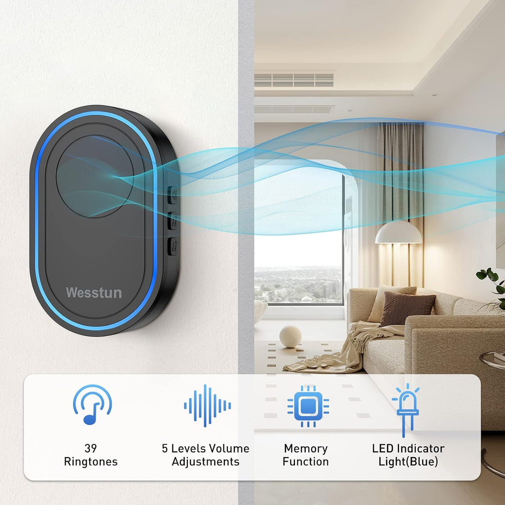 Wireless Doorbell, 39 Chimes, Door Bells Wireless Cordless, White