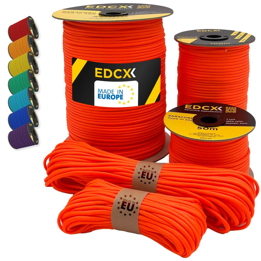 Paracord 550 4mm, 35+ Solid Colors (10m, 15m, 30m, 50m, 100m, 300m)
