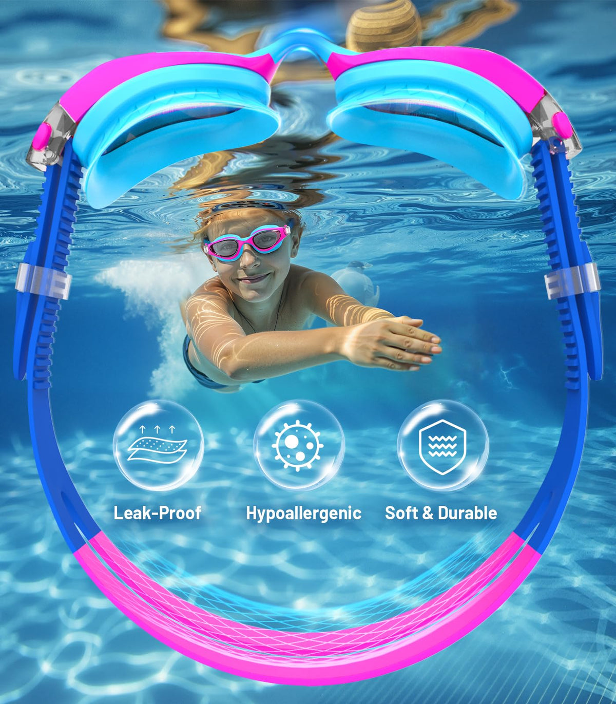 Kids Swimming Goggles for Boys & Girls Aged 6-14, Anti-Fog