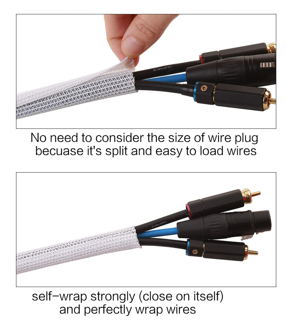 Alex Tech 10ft - 1/8 inch Cord Protector Wire Loom Tubing Cable Sleeve Split Sleeving for USB Cable Power Cord Audio Video Cable – Protect Cat from Chewing Cords - White