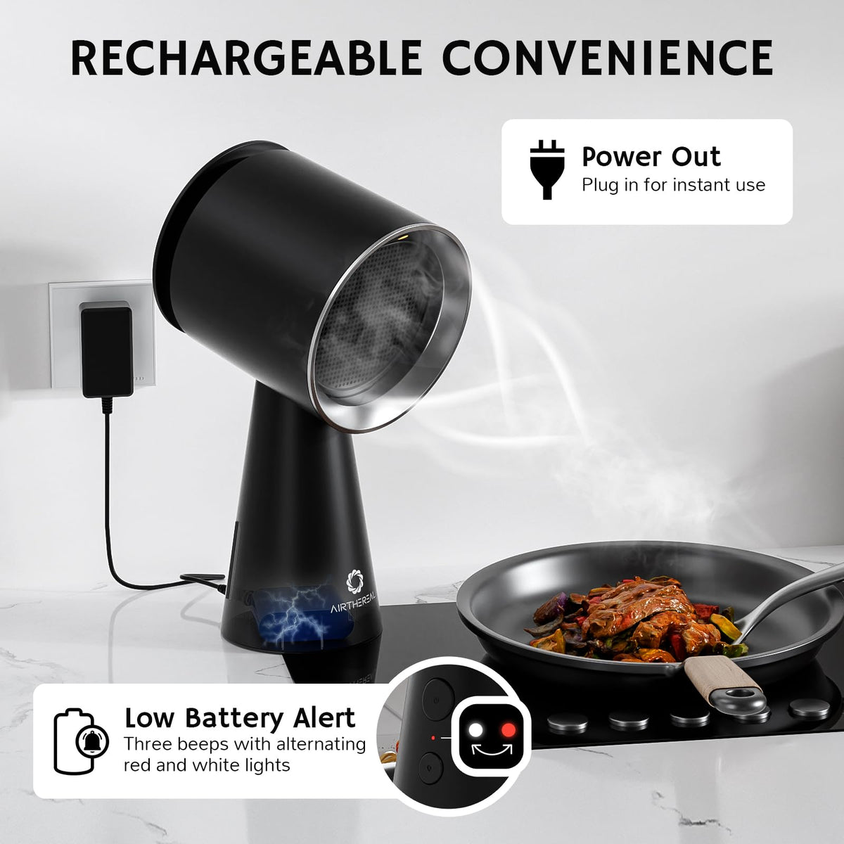 AIRTHEREAL Portable Range Hood with Rechargeable Battery, 3-Speed Suction