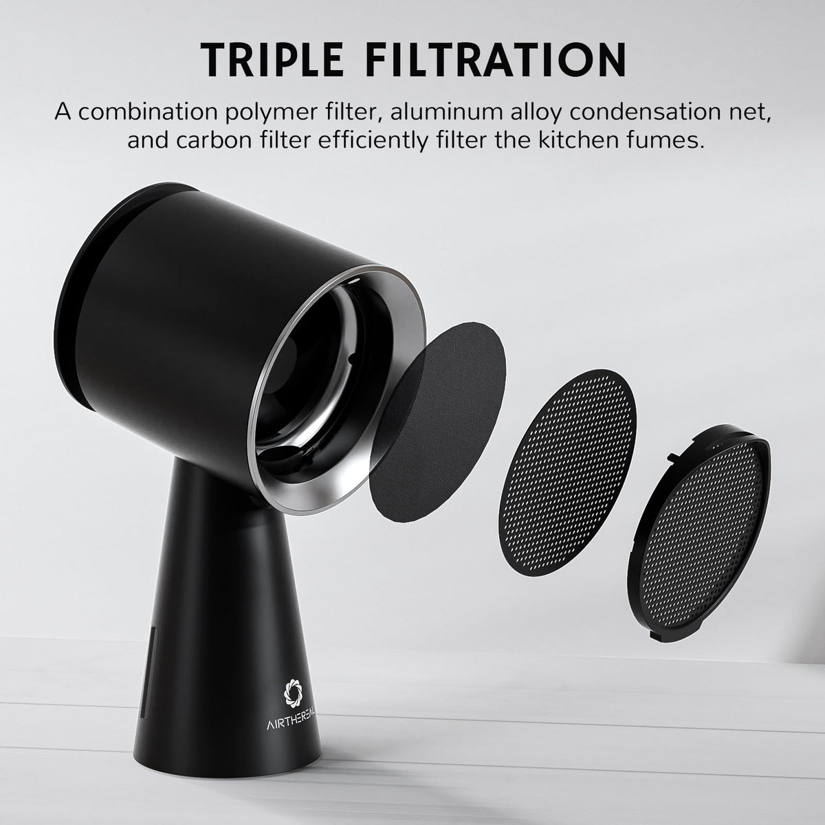 AIRTHEREAL Portable Range Hood with Rechargeable Battery, 3-Speed Suction