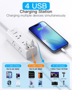 One Beat Surge Protector Power Strip, 5 Ft Flat Plug Extension Cord, 900J
