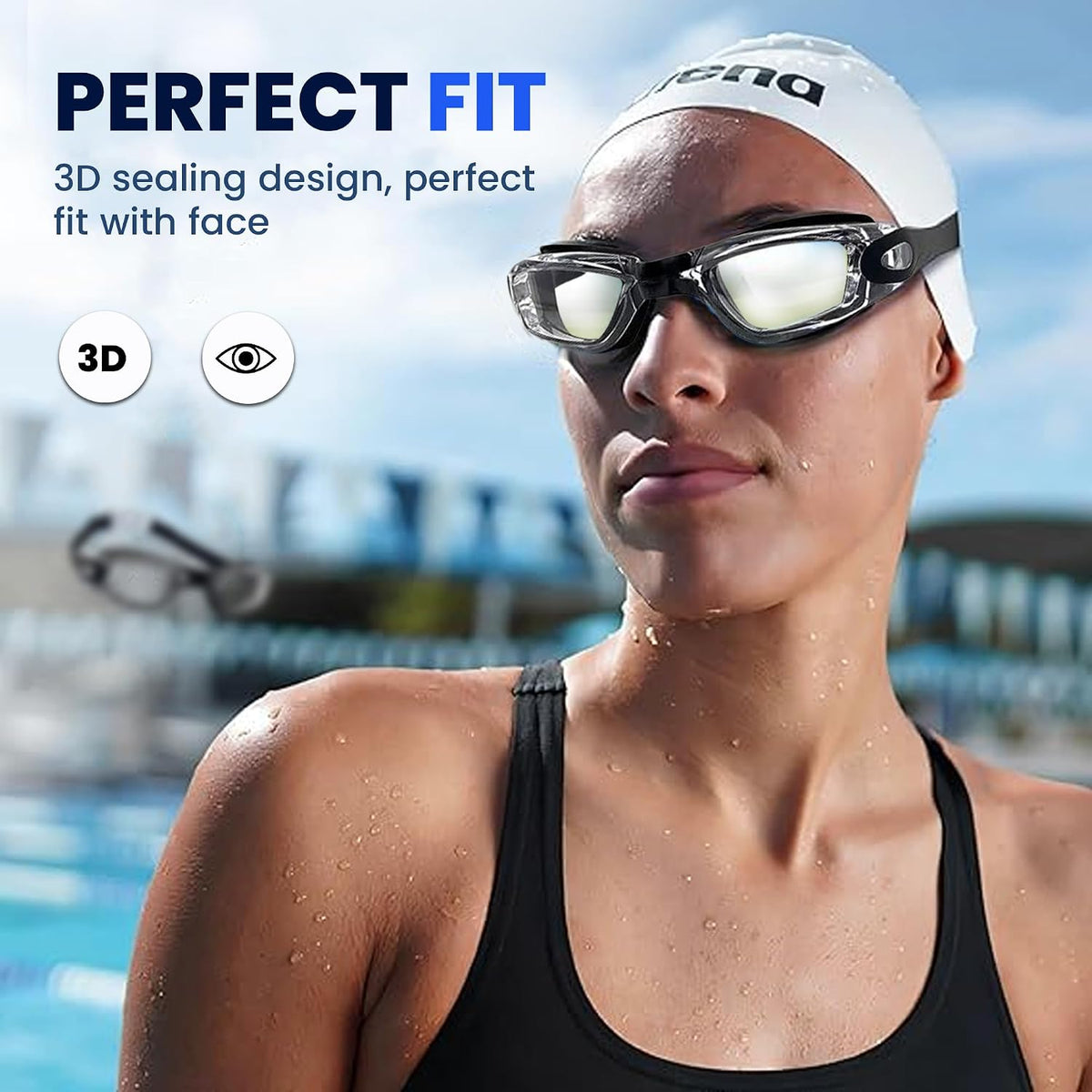 Swimming Goggles Pack of 1, Anti-Fog Googles Swimming Adults, Anti-Leak UV Protection Crystal Clear Vision with Free Protection Case, Nose Clips & Earplus Suitable for Adults & Kids