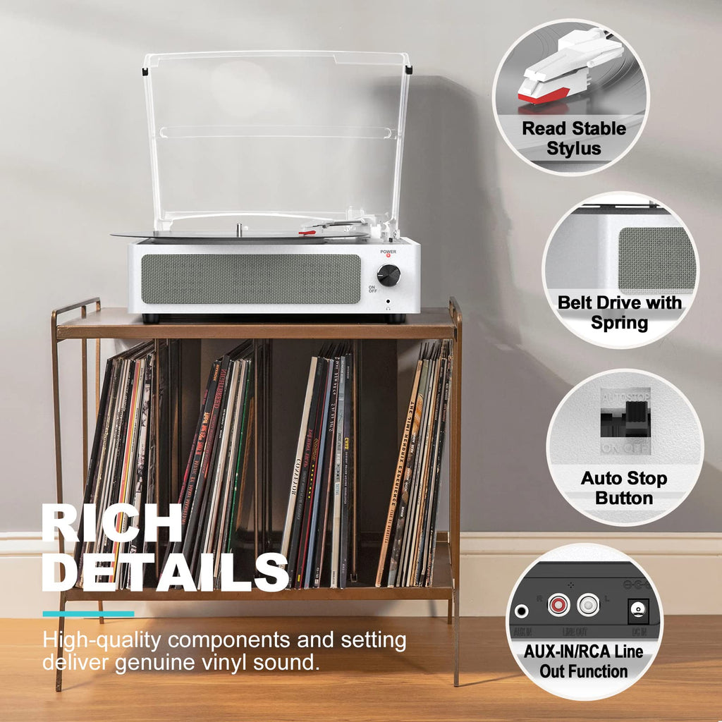 Seasonlife® Retro Vinyl Record Player with Stereo Speakers,Walnut Brown