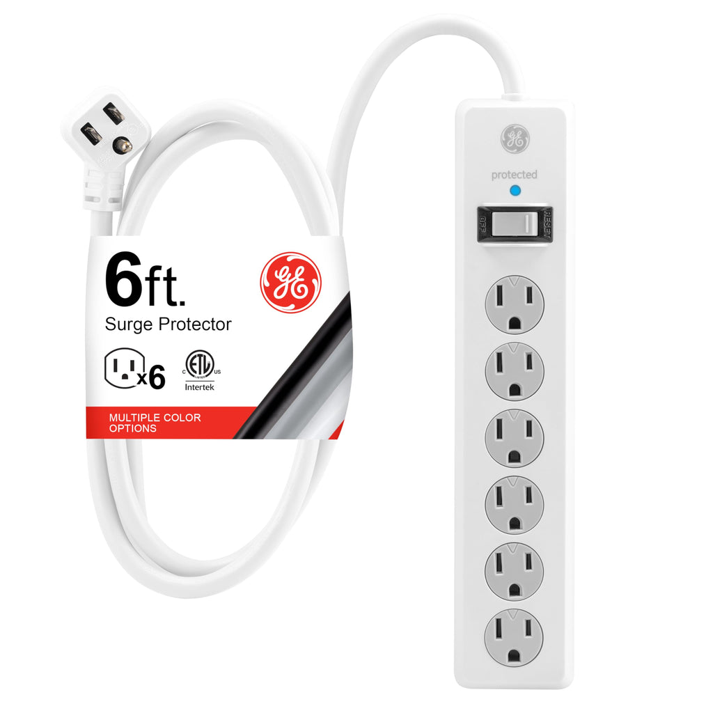 GE Surge Protector Power Strip, 6 Ft Extension Cord, 6 Outlet Extender
