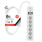 GE Surge Protector Power Strip, 6 Ft Extension Cord, 6 Outlet Extender