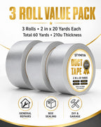 Black Duct Tape Heavy Duty: 3 Rolls 2inch x 20yd Wide Waterproof Outdoor - Strong Adhesive Weather Tapes Repair Bulk - Ductape for Patterns Masking Packing Furniture Kids Craft (3, Matte Black)