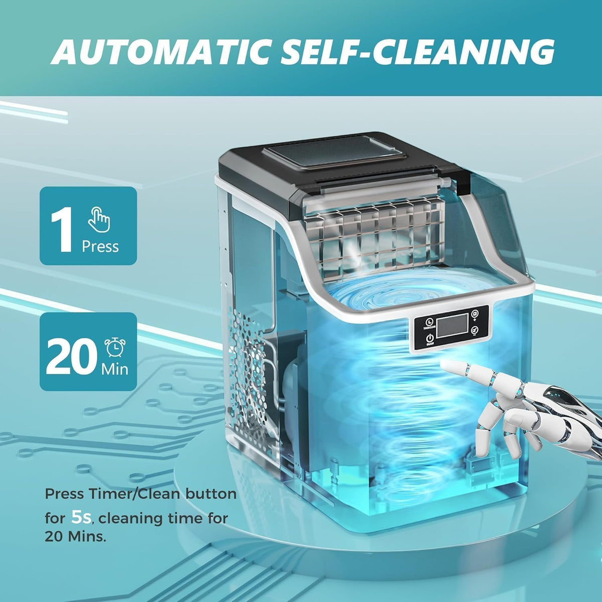 EUHOMY Ice Cube Maker Machine Countertop, 45Lbs/Day, 24Pcs Cubes/13 Mins