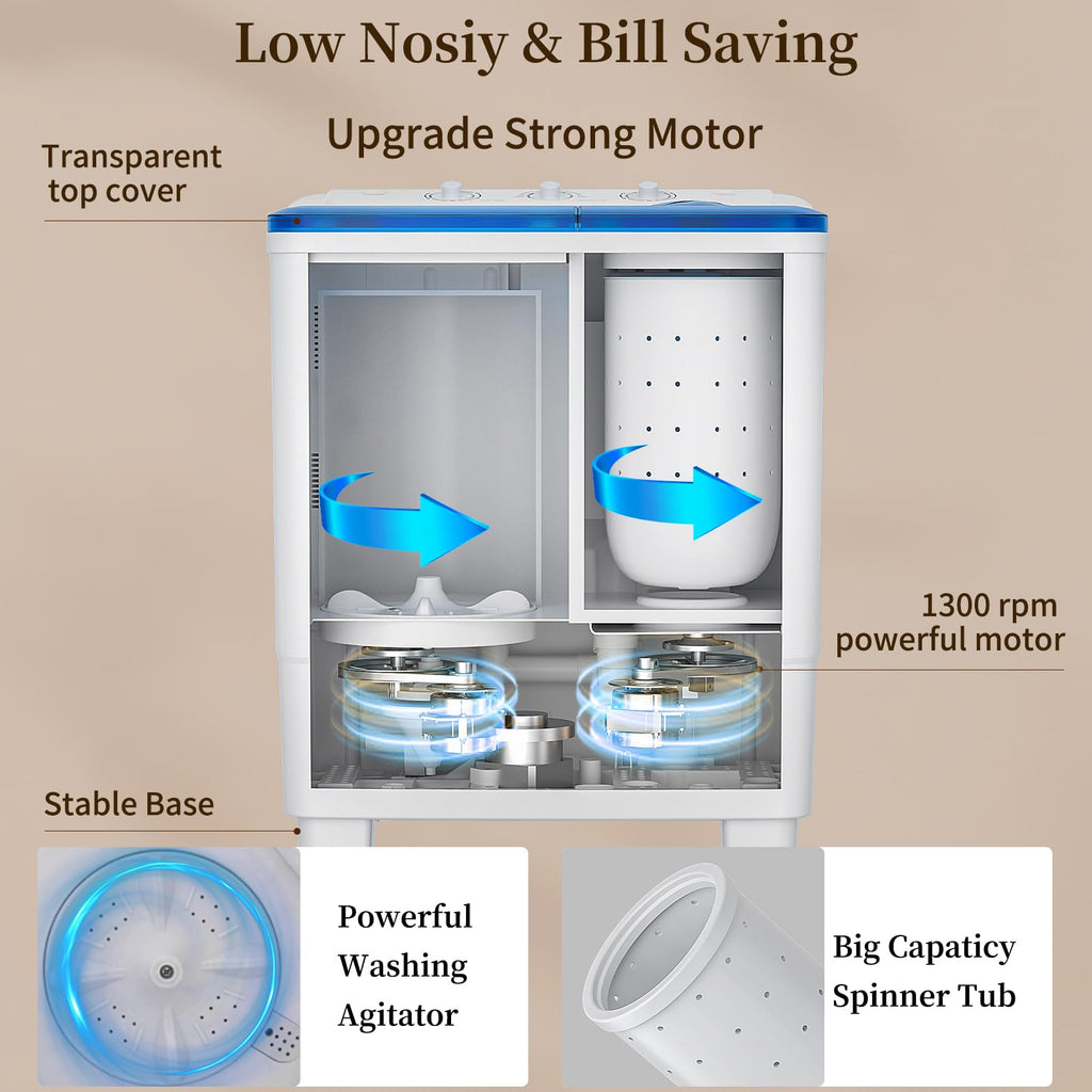 VCJ Portable Washing Machine, Twin Tub Washing Machine Laundry Compact Washer spinner Combo with 40lbs capacity, 24Lbs Washer and 16Lbs Spinner dryer for Apartments RVs and Dorms