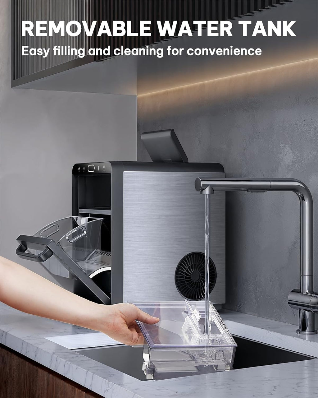 Silonn Ice Maker Countertop, 9 Cubes Ready in 6 Mins, 26lbs in 24Hrs, Self-Cleaning Ice Machine with Ice Scoop and Basket, 2 Sizes of Bullet Ice for Home Kitchen Office Bar Party