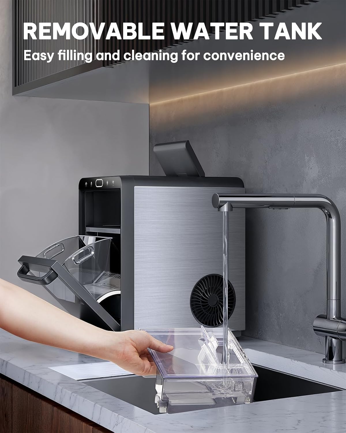 Silonn Ice Maker Countertop, 9 Cubes Ready in 6 Mins, 26lbs in 24Hrs, Self-Cleaning Ice Machine with Ice Scoop and Basket, 2 Sizes of Bullet Ice for Home Kitchen Office Bar Party