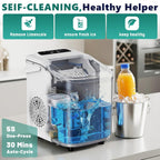 Sweetcrispy Countertop Ice Maker with Scoop, Basket and Handle, Portable Ice Machine 9 Cubes Ready in 6 Mins, 26.5lbs in 24Hrs, 2 Sizes for Home Kitchen Office Bar Party